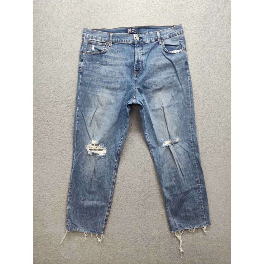 GAP Women Jeans 14/32 Blue Denim Distressed High Rise Straight Pocket Casual